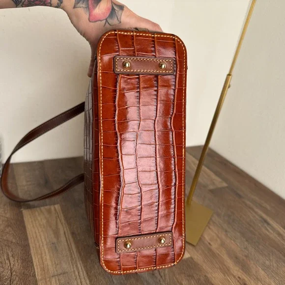 Dooney & Bourke Charleston Cognac Croc Embossed Leather Tote Bag - Picture 15 of 16